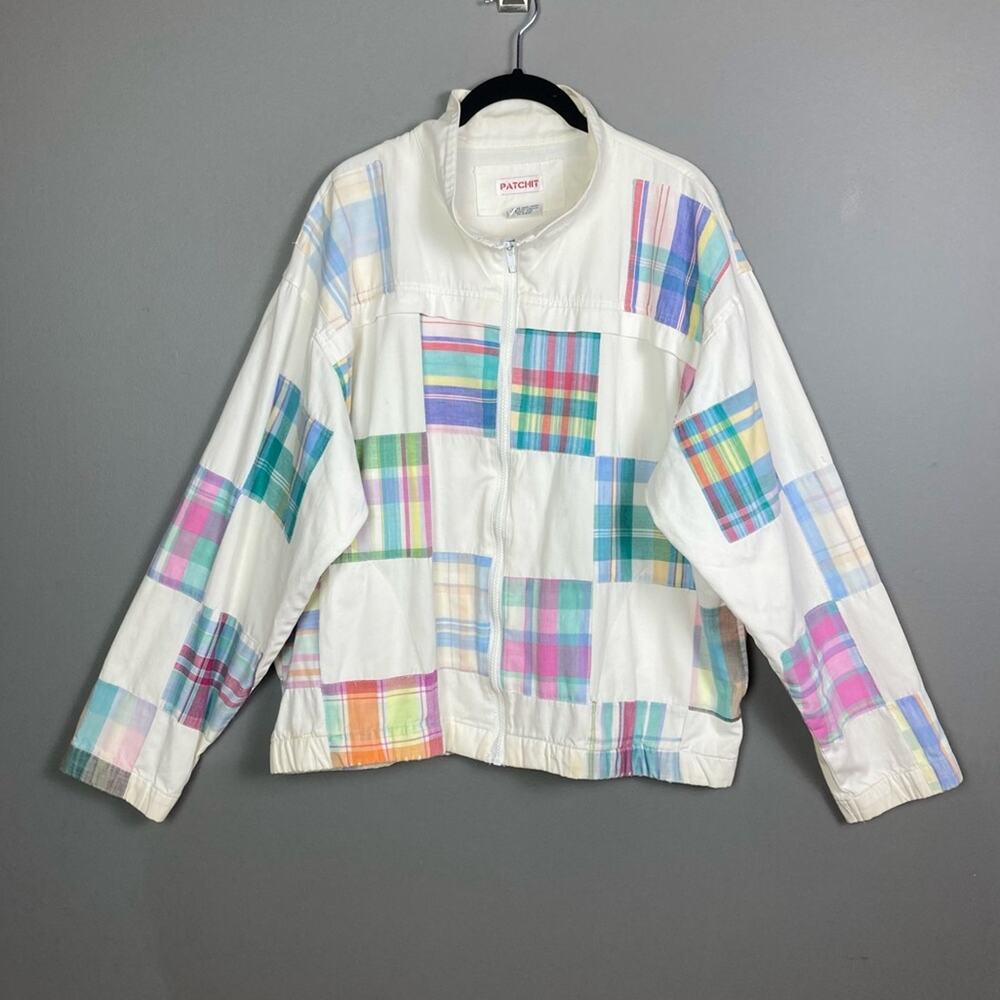 Pachit jacket men's large madras plaid patchwork golf vintage preppy nautical‎